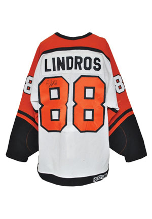 1995-96 Eric Lindros Philadelphia Flyers Game-Used Road Jersey (Casey Samuelson LOA • Team Repairs)