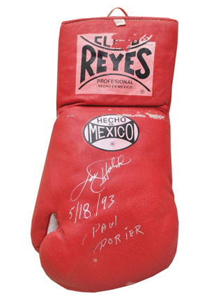 5/18/1993 Larry Holmes Fight Worn & Autographed Glove vs. Paul Poirier (JSA)