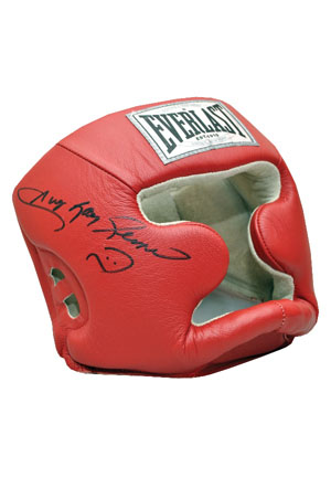 1997 Sugar Ray Leonard Training Worn & Autographed Headgear for Hector Camacho Fight (JSA)