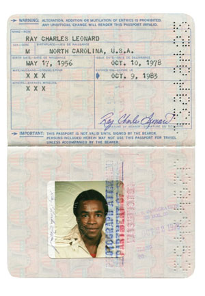 Sugar Ray Leonard Passport, Boxing Licenses, Ticket Stubs (7)(JSA • Sourced from Trainer)
