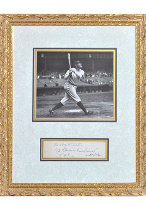 Framed 6/16/1940 Babe Ruth Signature Cut With His NY City Address (JSA)