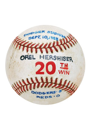 9/10/1988 Orel Hershiser LA Dodgers 20th Win Game-Used Baseball (Hershiser LOA • Cy Young & Championship Season)