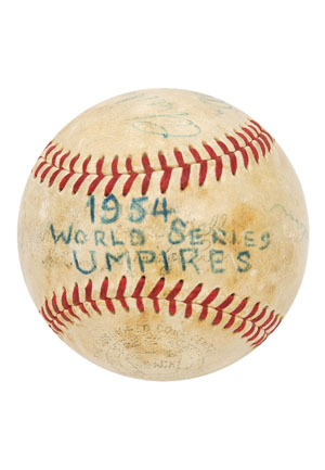 1954 World Series Umpires Autographed Baseball (Full JSA LOA)