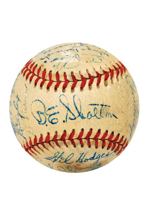 1950 Brooklyn Dodgers Team Signed Mini Baseball (JSA)