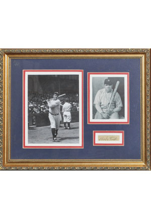 Babe Ruth Framed Autographed Cut and Photos (JSA)