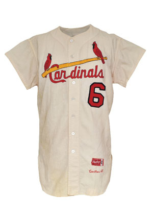 1965 Steve Carlton Rookie St. Louis Cardinals Game-Used Home Flannel Jersey Re-Issued To And Then Worn By Stan Musial As A Special Instructor (Player LOA • Worn By Two Hall of Famers)