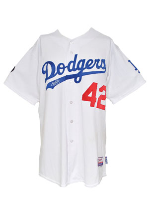 2011 James Loney Los Angeles Dodgers Jackie Robinson Day Game-Used & Autographed Home Jersey (JSA • MLB Hologram)