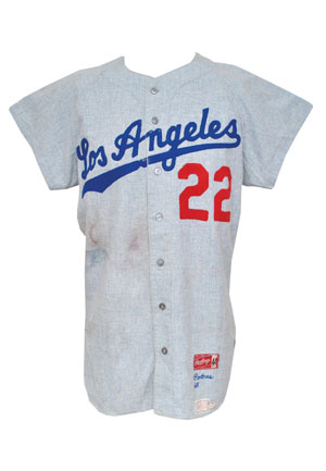 1966 Johnny Podres/Willie Crawford Los Angeles Dodgers Game-Used Road Flannel Jersey (Team Repair)