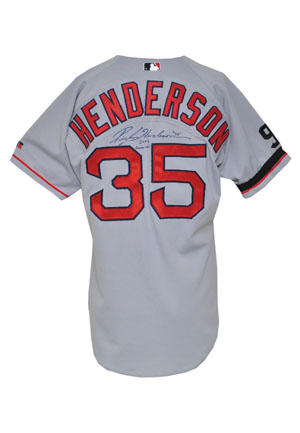 2002 Rickey Henderson Boston Red Sox Game-Used & Autographed Road Jersey (JSA)