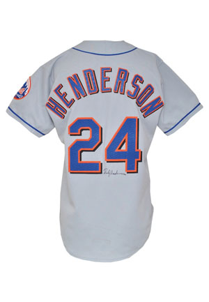1999 Rickey Henderson New York Mets Game-Used & Autographed Road Jersey (JSA)