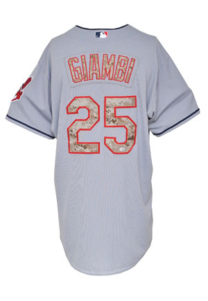 5/27/2013 Jason Giambi Cleveland Indians Game-Used Home Run Road Jersey (Photomatch • MLB Hologram • Salute to Service)