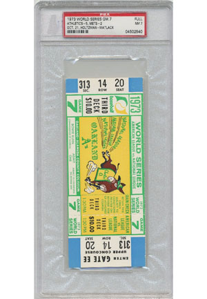 10/21/1973 World Series Game 7 Encapsulated Full Ticket (PSA • Graded NM 7)
