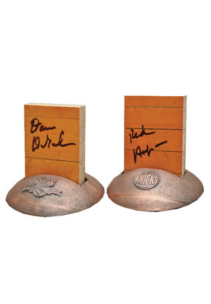 1970-73 Madison Square Garden Floor Pieces Signed by Red Holzman and Dave DeBusschere (2)(JSA • MSG LOAs)