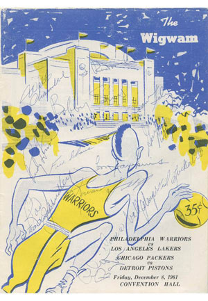 12/8/1961 Philadelphia Warriors vs. Los Angeles Lakers Multi-Signed Program with Chamberlain, Baylor and West (First Game With Multiple 50+ Point Scorers • Full JSA LOA)