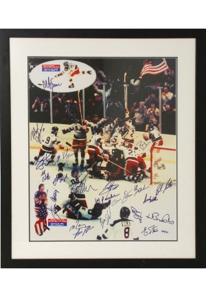 Framed 1980 Olympic Hockey Team Autographed LE Photo with Herb Brooks (JSA)