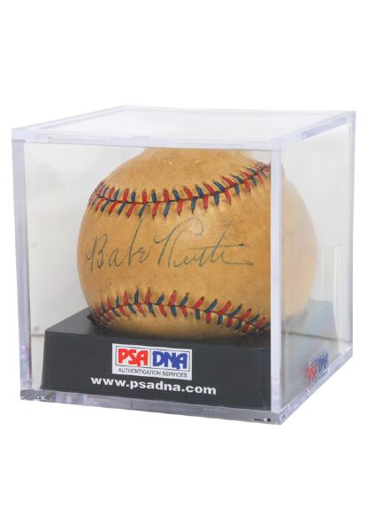 Encapsulated Babe Ruth Single-Signed Baseball (PSA/DNA Autograph Grade 7)(JSA)