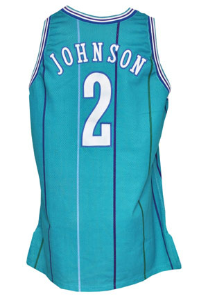 1991-92 Larry Johnson Rookie Charlotte Hornets Game-Used Road Jersey & Shorts (2)