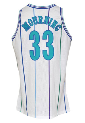 1992-93 Alonzo Mourning Rookie Charlotte Hornets Game-Used Home Jersey (Pistons Ball Boy LOA)