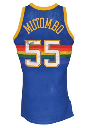 1992-93 Dikembe Mutumbo Denver Nuggets Game-Used & Autographed Road Jersey (JSA)(Sourced from National Basketball Trainers Association)