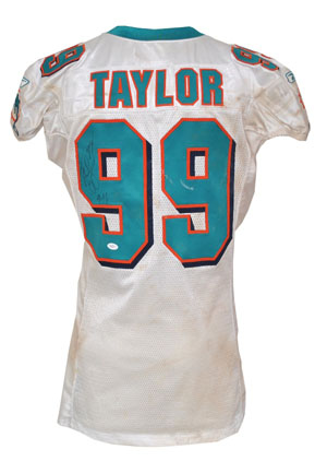 2007 Jason Taylor Miami Dolphins Game-Used & Autographed Home Jersey (Full JSA LOA • Unwashed • Photomatch)
