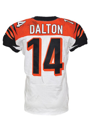12/23/2012 Andy Dalton Cincinnati Bengals Game-Used Road Jersey (Photomatch • Unwashed • Pro Shop Tagging)