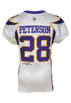 12/28/2010 Adrian Peterson Minnesota Vikings Game-Used & Autographed Road Jersey (JSA • 118 Yards • Career TD #54 • Unwashed • Photomatch)