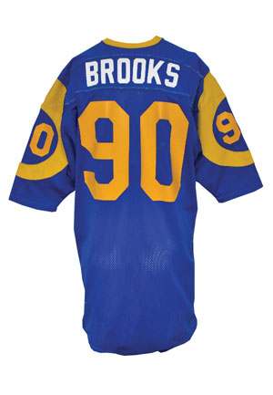 Late 1970s Larry Brooks Los Angeles Rams Game-Used Home Jersey (Team Repairs)