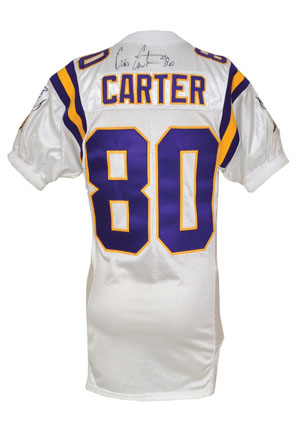 1997 Cris Carter Minnesota Vikings Game-Used & Autographed Road Jersey (JSA • Equipment Manager LOA)
