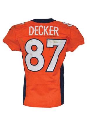 9/30/2012 Eric Decker Denver Broncos Game-Used Alternate Jersey (Photomatch • Unwashed • 17 Yard TD Reception • Panini Authentic)