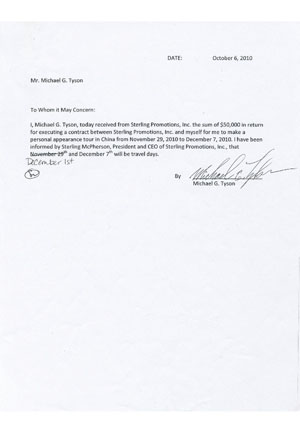 Mike Tyson Signed Promotional Contracts (JSA)
