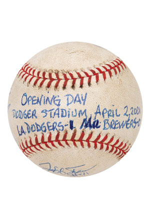 4/2/2001 Los Angeles Dodgers Opening Day Game-Used & Multi-Signed Baseball (JSA)