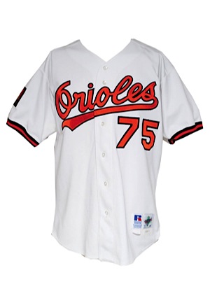 1989 Steve Finley Baltimore Orioles Game-Used Road Jersey, 1992 Randy Milligan Baltimore Orioles Game-Used Home Jersey & 1994 Alan Mills Baltimore Orioles Game-Used Home Jersey (3)