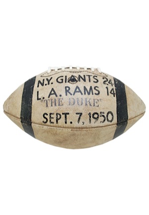 9/7/1950 New York Giants vs. Los Angeles Rams Game-Used "The Duke" Football (Rare)