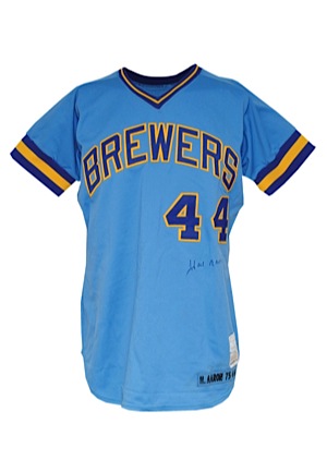 1975 Hank Aaron Milwaukee Brewers Game-Used & Autographed Jersey (JSA)