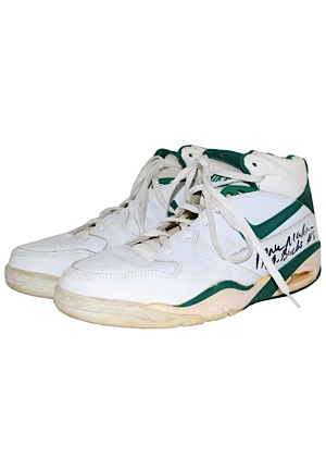 Moses Malone Milwaukee Bucks Game-Used & Twice Signed Sneakers (JSA)