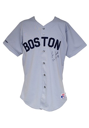 1988 Lee Smith Red Sox Game-Used & Autographed Road Uniform (2)(JSA • Team Repairs)