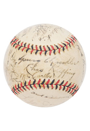 Late 1930s NY Yankees Barnstorming Multi-Signed Baseball (JSA)