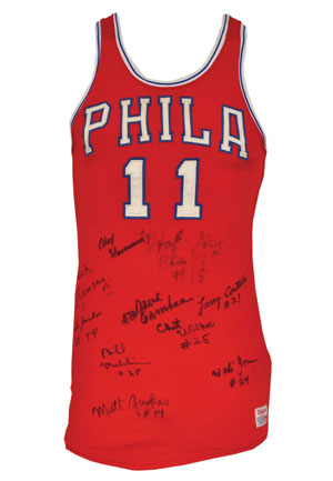 1969-70 Philadelphia 76ers Game-Issued Uniform Autographed By 10 Members of the 1966-67 Championship Team (JSA)