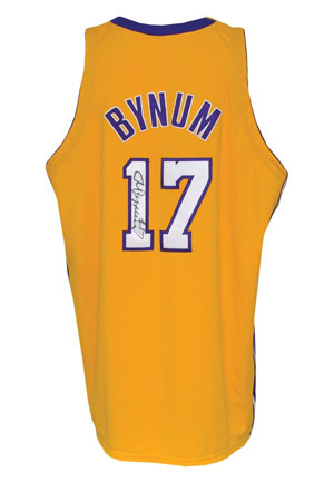 2005-06 Andrew Bynum Los Angeles Lakers Game-Used & Autographed Road Jersey (JSA)