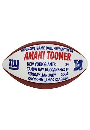 1/6/2008 Amani Toomer New York Giants Offensive Trophy Ball (7 rec. 74 yds. 1 TD)