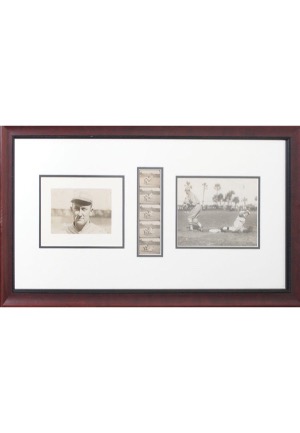 Framed Ty Cobb Type-1 Photo Collage – Cobb Portrait, Sliding Into 3rd At Spring Training & Original Film Strip