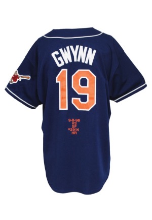 9/8/1998 Tony Gwynn San Diego Padres Game-Used & Autographed Alternate Uniform (2)(JSA • Gwynn LOA • Hit No. 2,914 & Season HR No. 13)