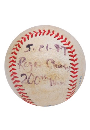 5/21/1997 Roger Clemens 200th Win Game-Used Baseball