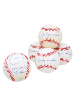 7/6/1993 Sparky Anderson Game-Used & Autographed Baseballs from His 2,041st Managerial Win (5)(JSA • Family LOA)