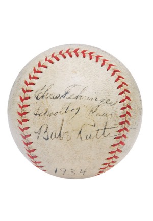 1934 World Series Autographed Baseball With Babe Ruth (JSA)