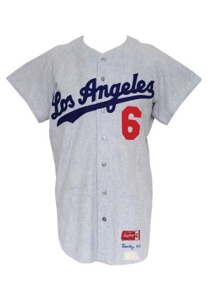 1967 Ron Fairly Los Angeles Dodgers Game-Used Road Flannel Jersey