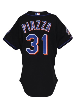 2002 Mike Piazza New York Mets Game-Used Black Alternate Jersey (Great Example)