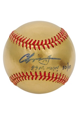 Chipper Jones Single Signed Baseballs & Autographed Game-Used Batting Glove with Joey Votto Single Signed Baseball (4)(JSA)