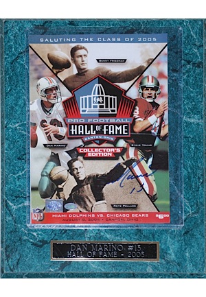 8/8/2005 Dan Marino Autographed "Hall of Fame Game" Enshrinement Program Plaque (JSA)