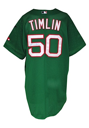 4/20/2007 Mike Timlin Boston Red Sox Game-Used & Autographed Green Mesh Jersey (JSA • Auerbach & Virginia Tech Memorial • Red Sox Charity LOA • MLB Hologram • Championship Season)